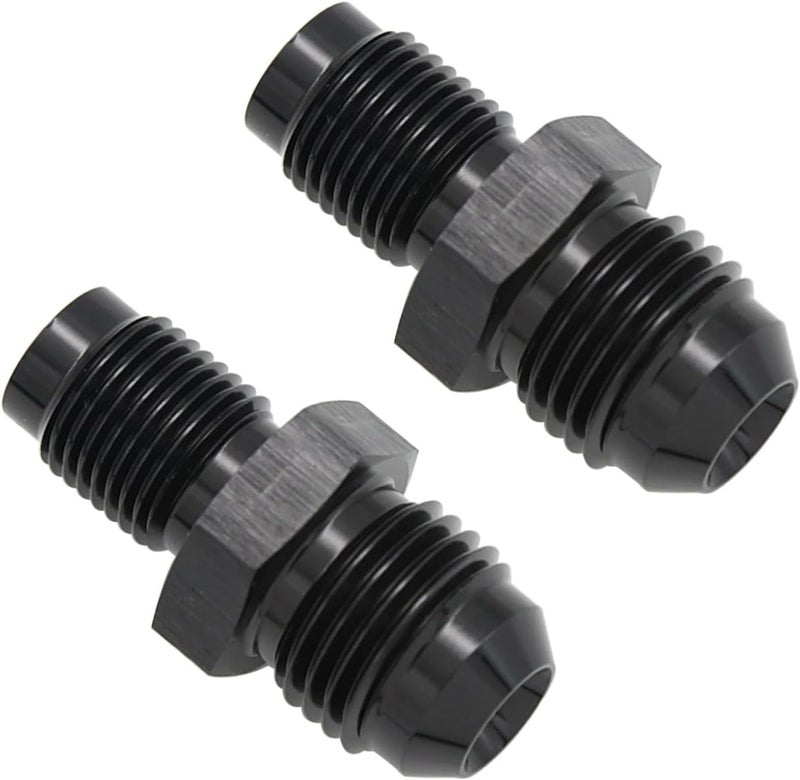 KRD PERFORMANCE Aluminum -6AN AN6 Male Flare to 7/16 x 24 Male Thread Inverted Seat Adaptor Fittings Inv Flare Connector, Black, Pack of 2 - Image 1